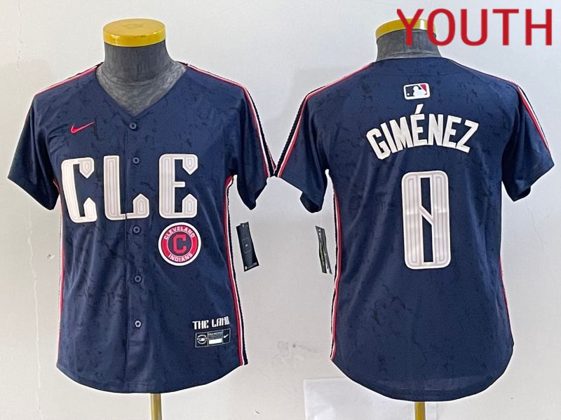 Youth Cleveland Indians 0 Gimenez Blue City Edition Nike 2024 MLB Jersey style 4